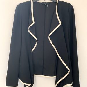 DKNY Black & White Trim Draped Professional Jacket | S